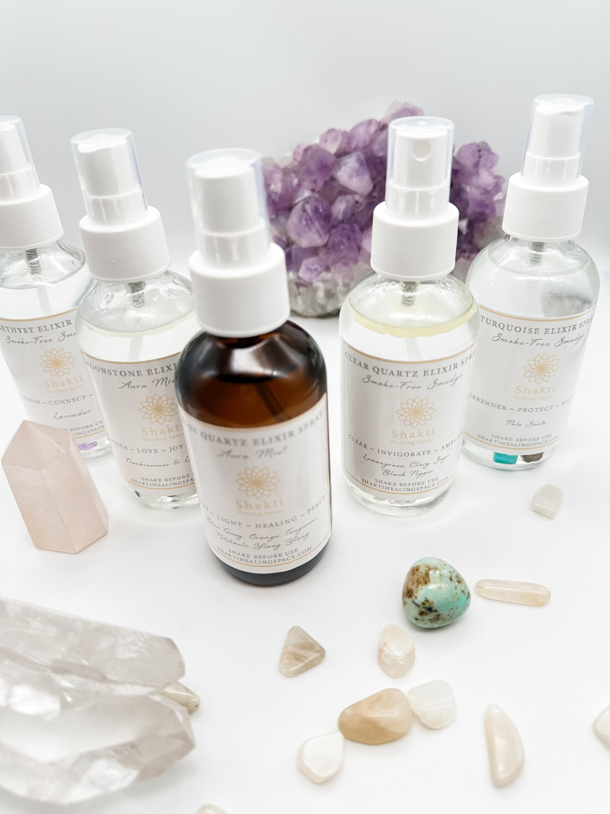 Aromatherapy aura mist sprays with crystals for Reiki