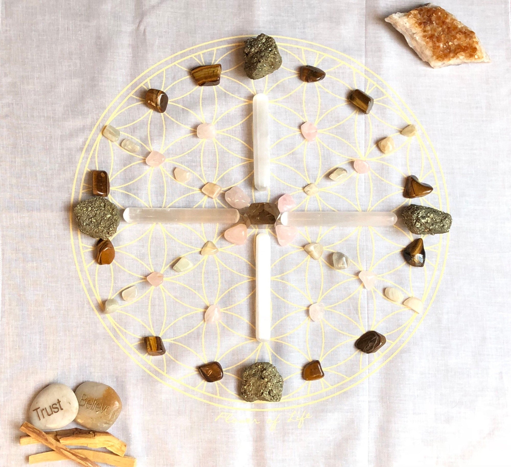 Crystal grid cloth with sacred geometry mandala