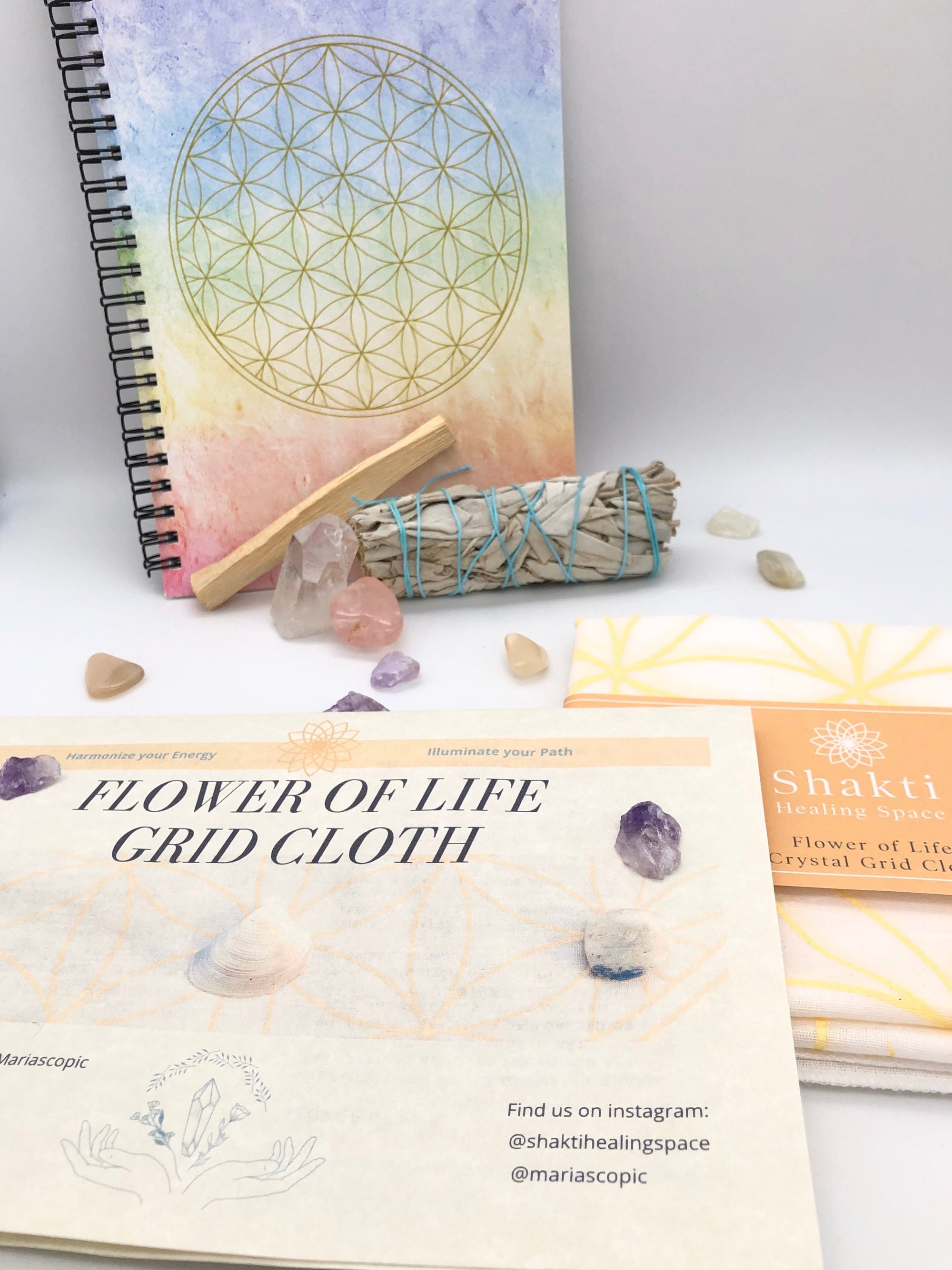 Crystal grid kit with flower of life journal