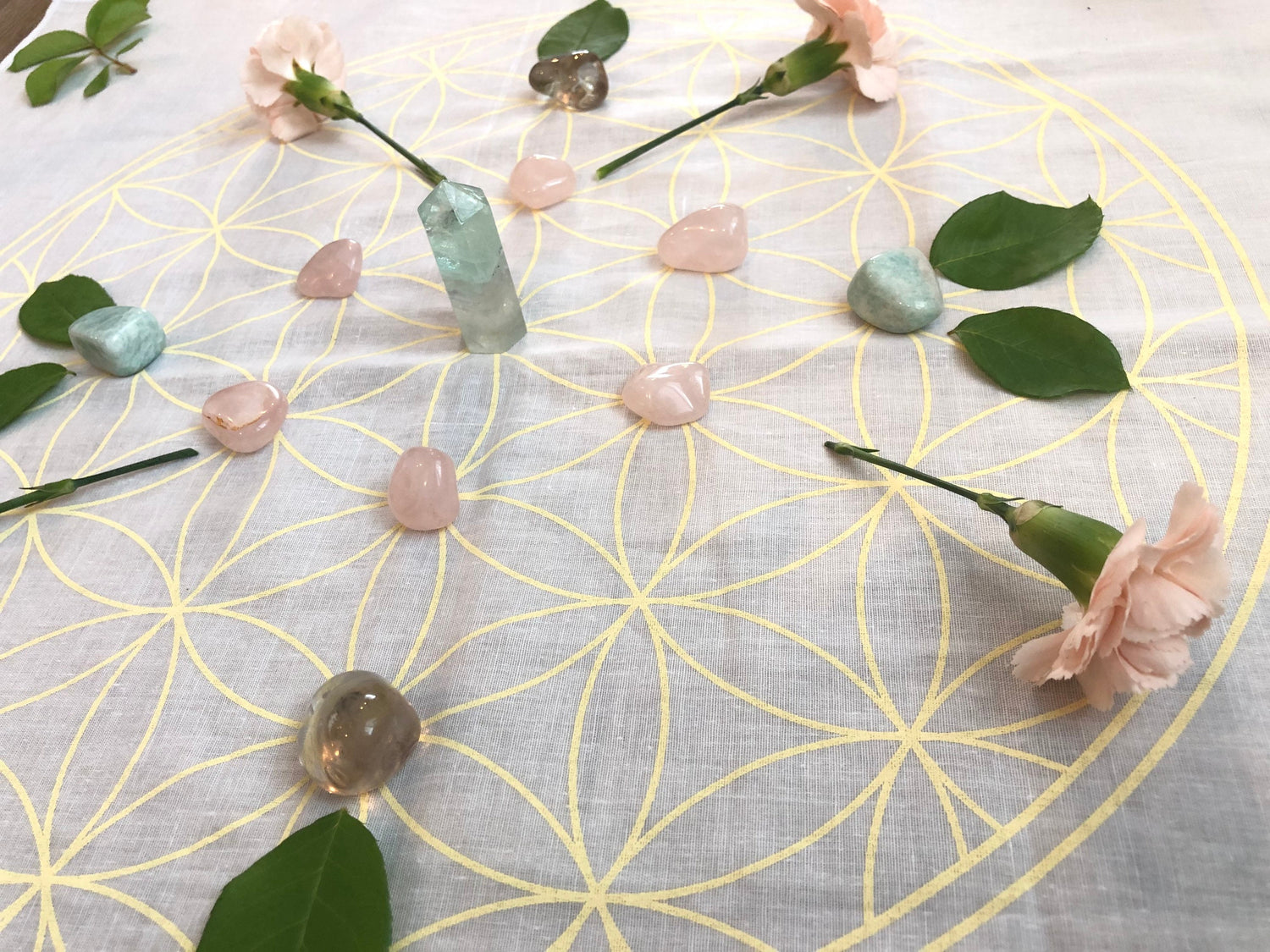 Flower of life design on crystal grid cloth