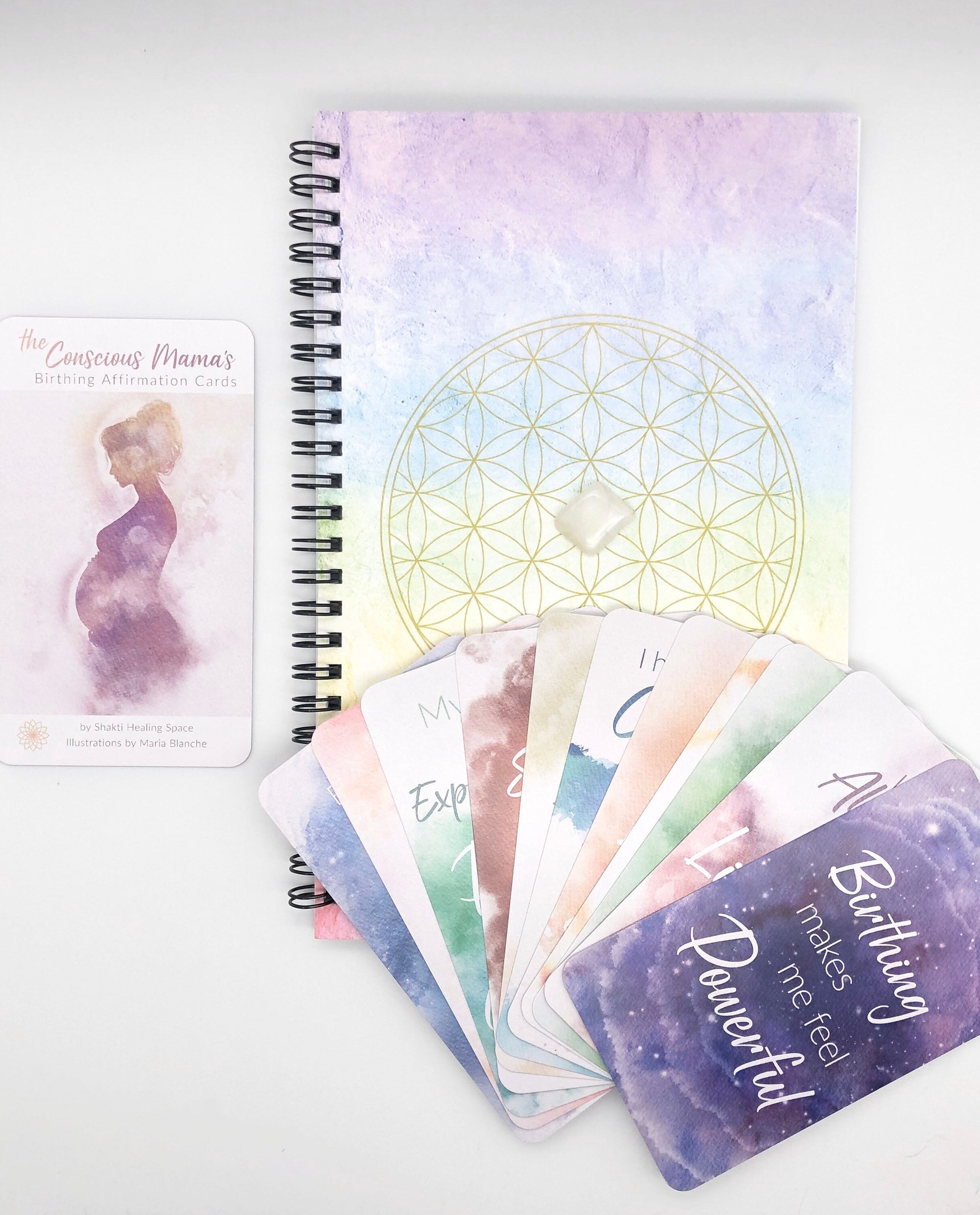 Divine Mama ~ Birthing Affirmation Card + Flower of Life Journal set