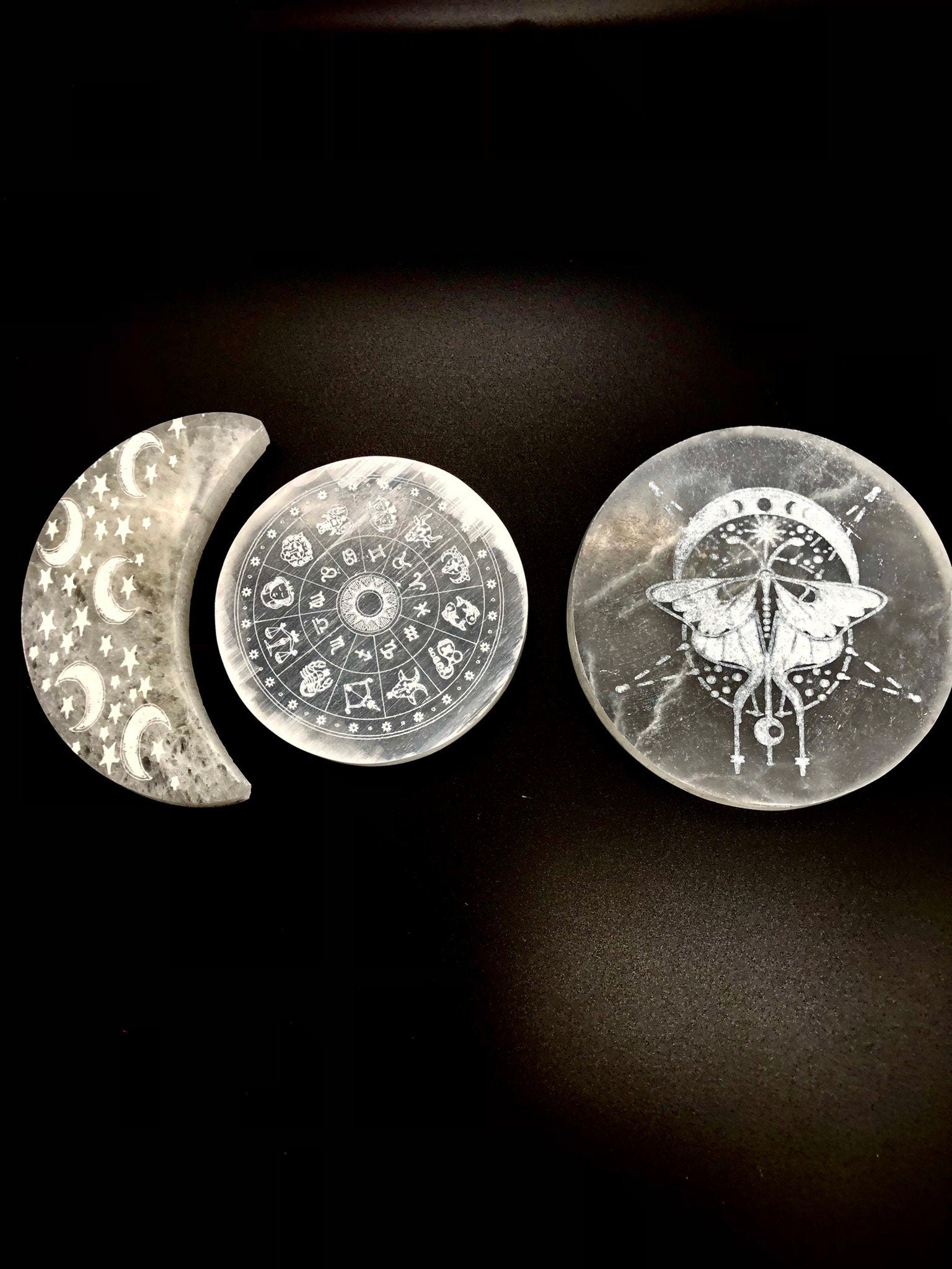 Zodiac Wheel Selenite Plate