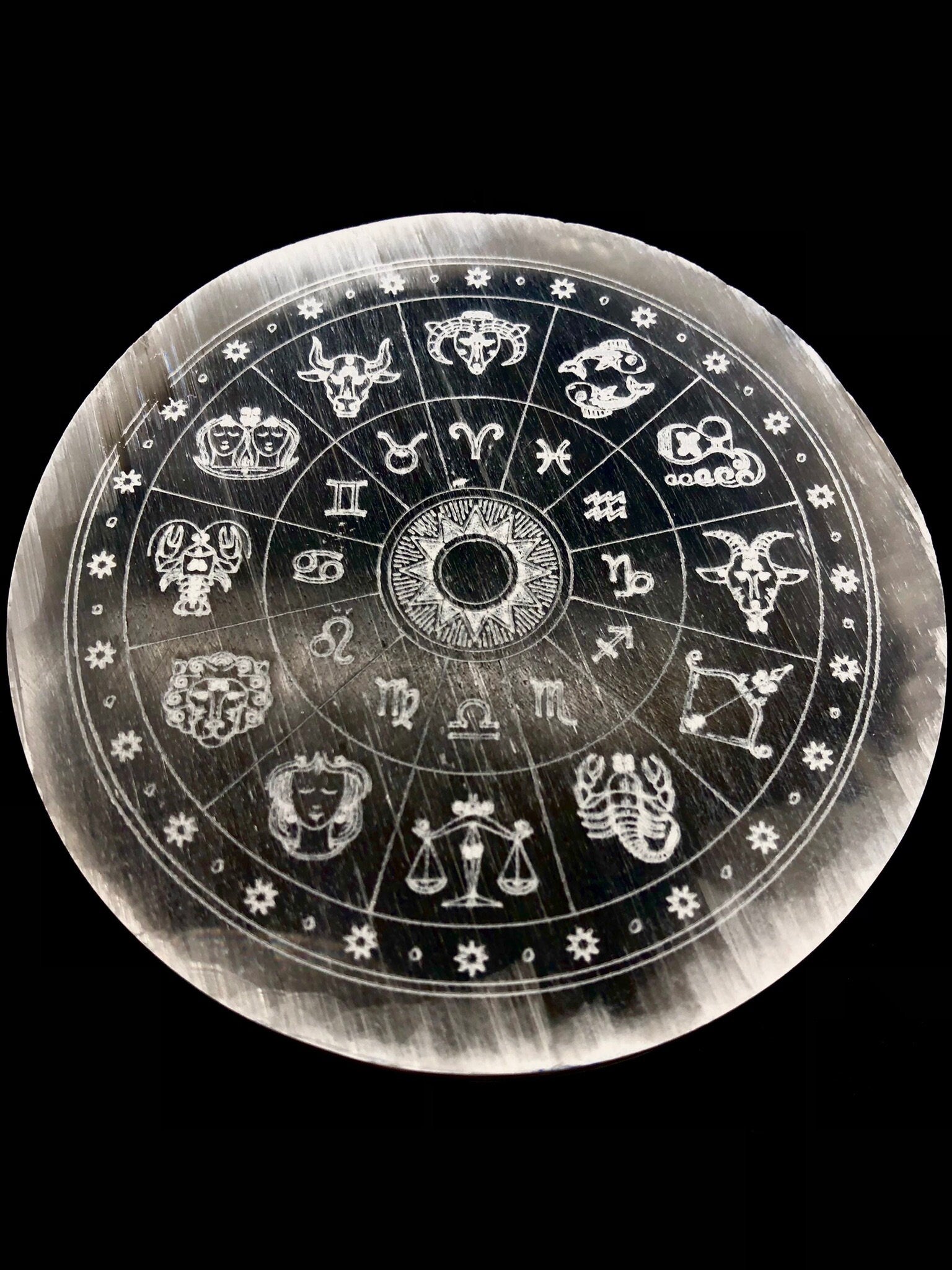 Zodiac Wheel Selenite Plate