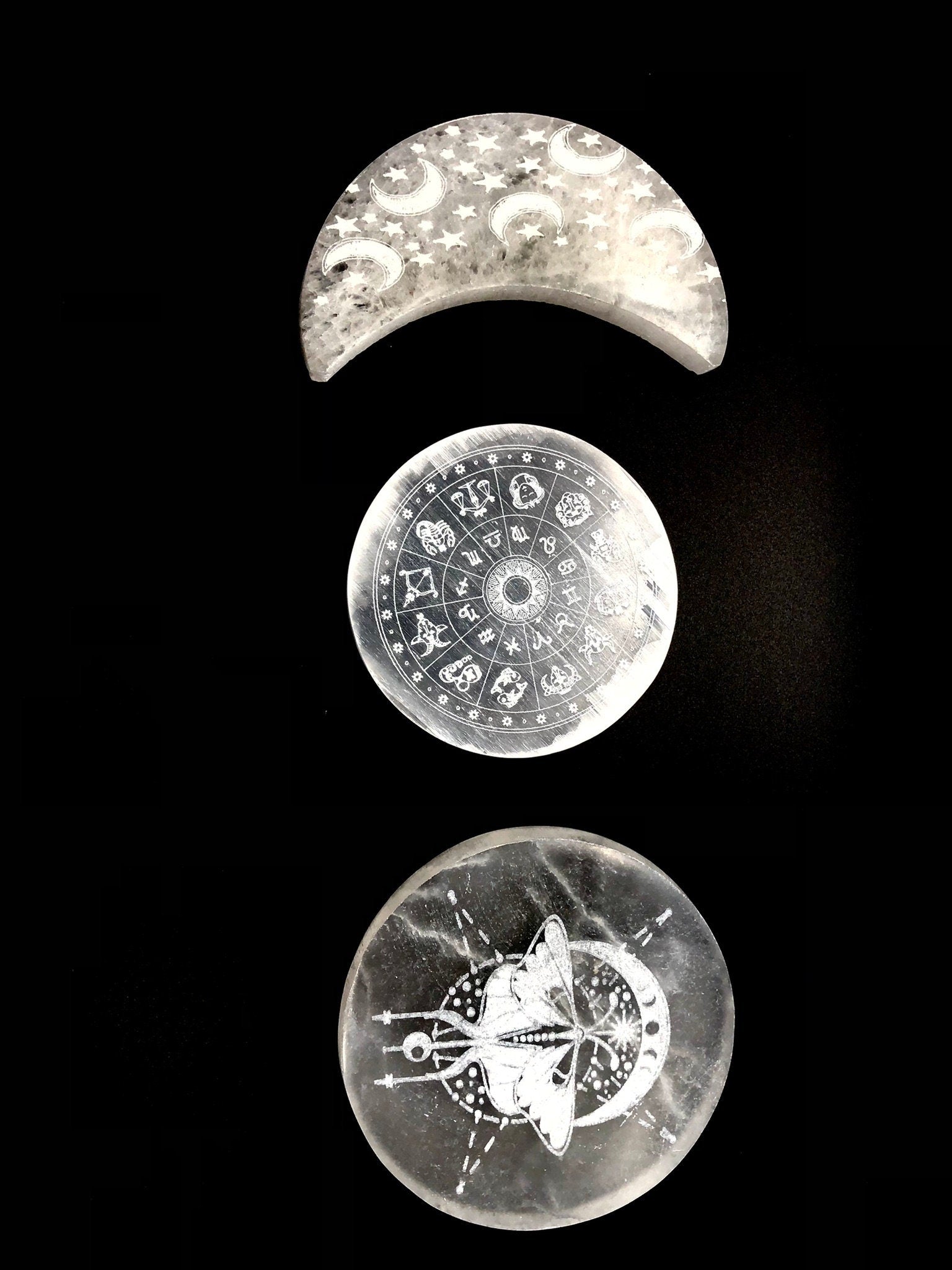 Zodiac Wheel Selenite Plate