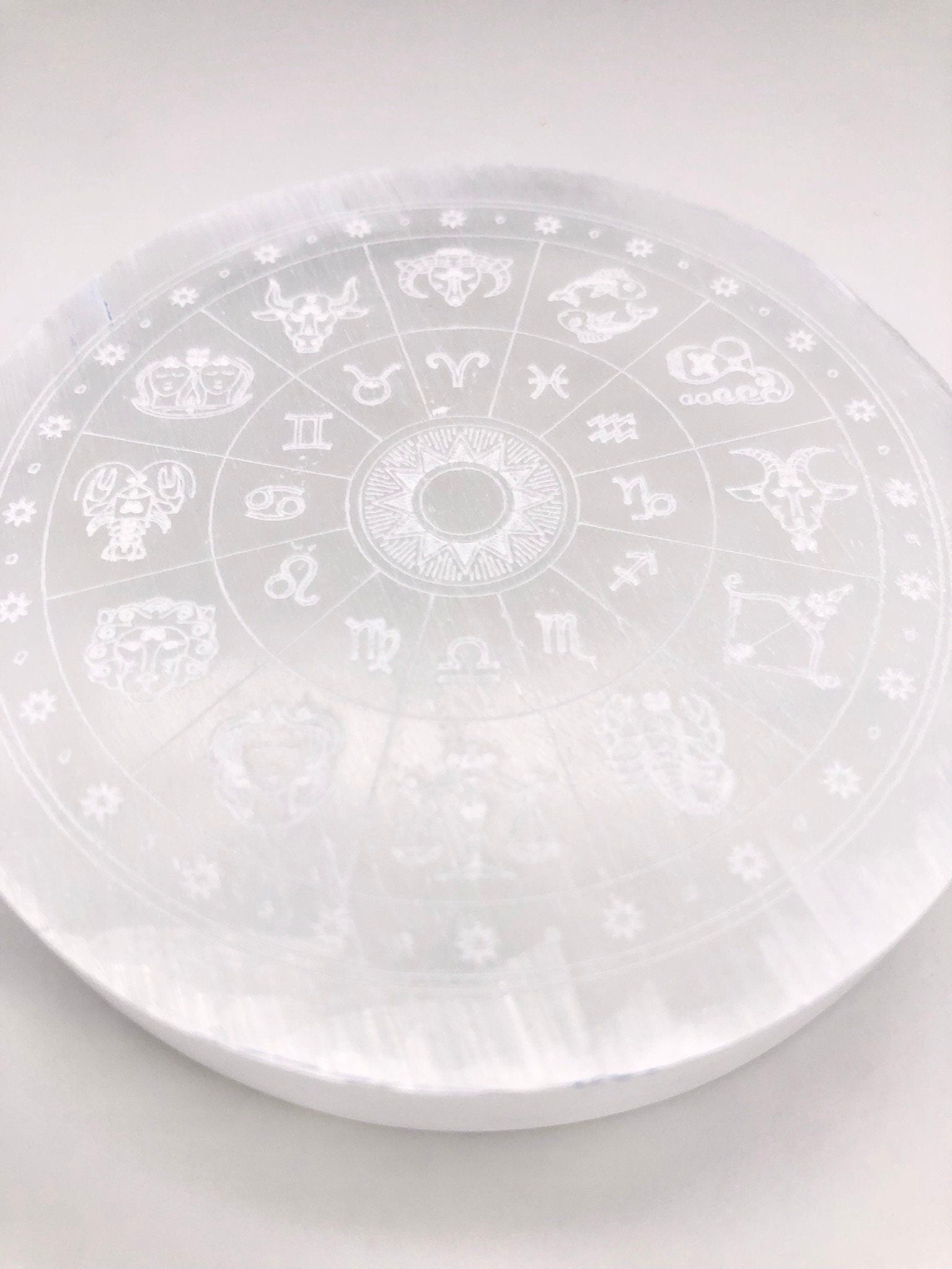 Zodiac Wheel Selenite Plate