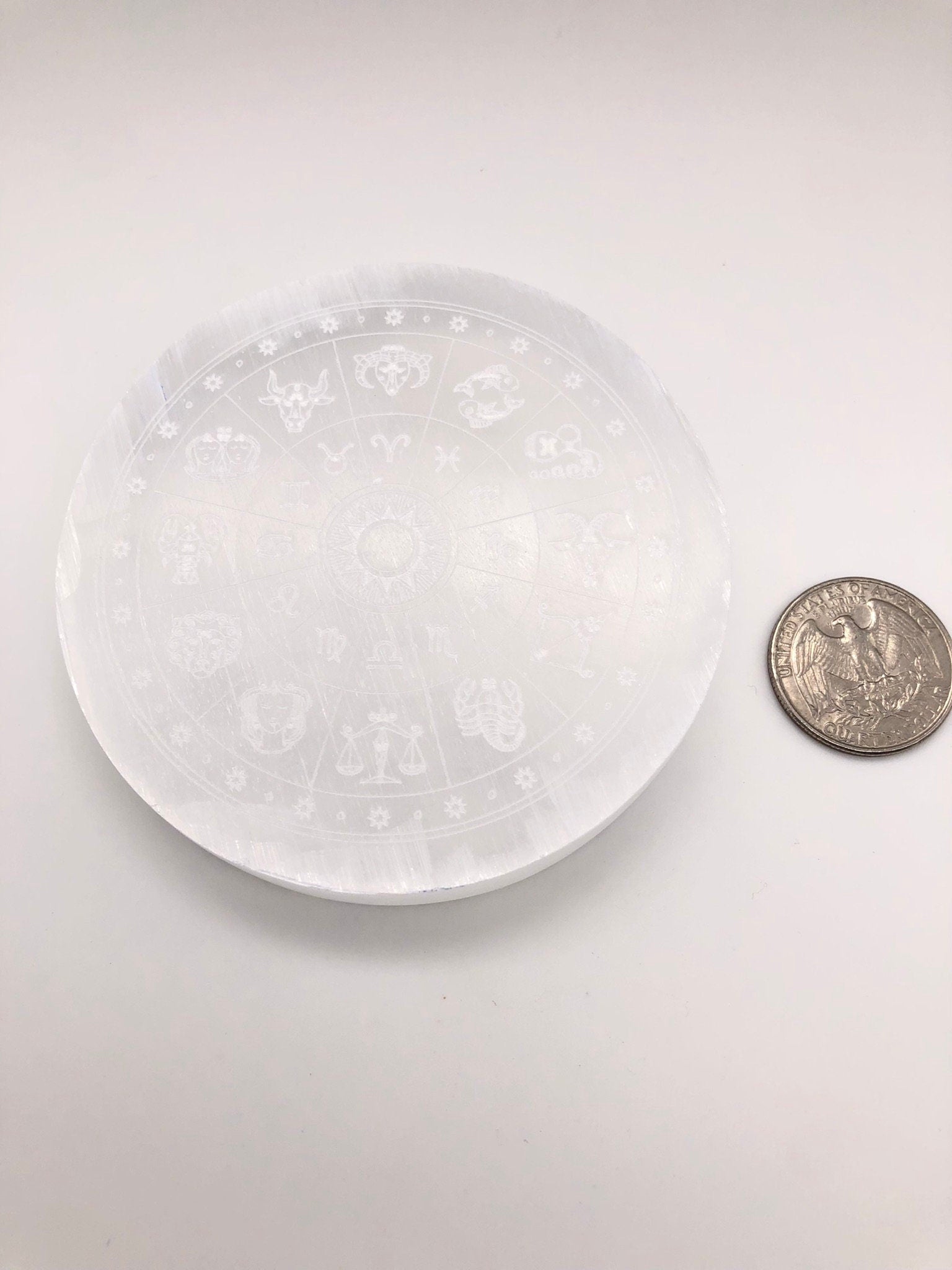 Zodiac Wheel Selenite Plate