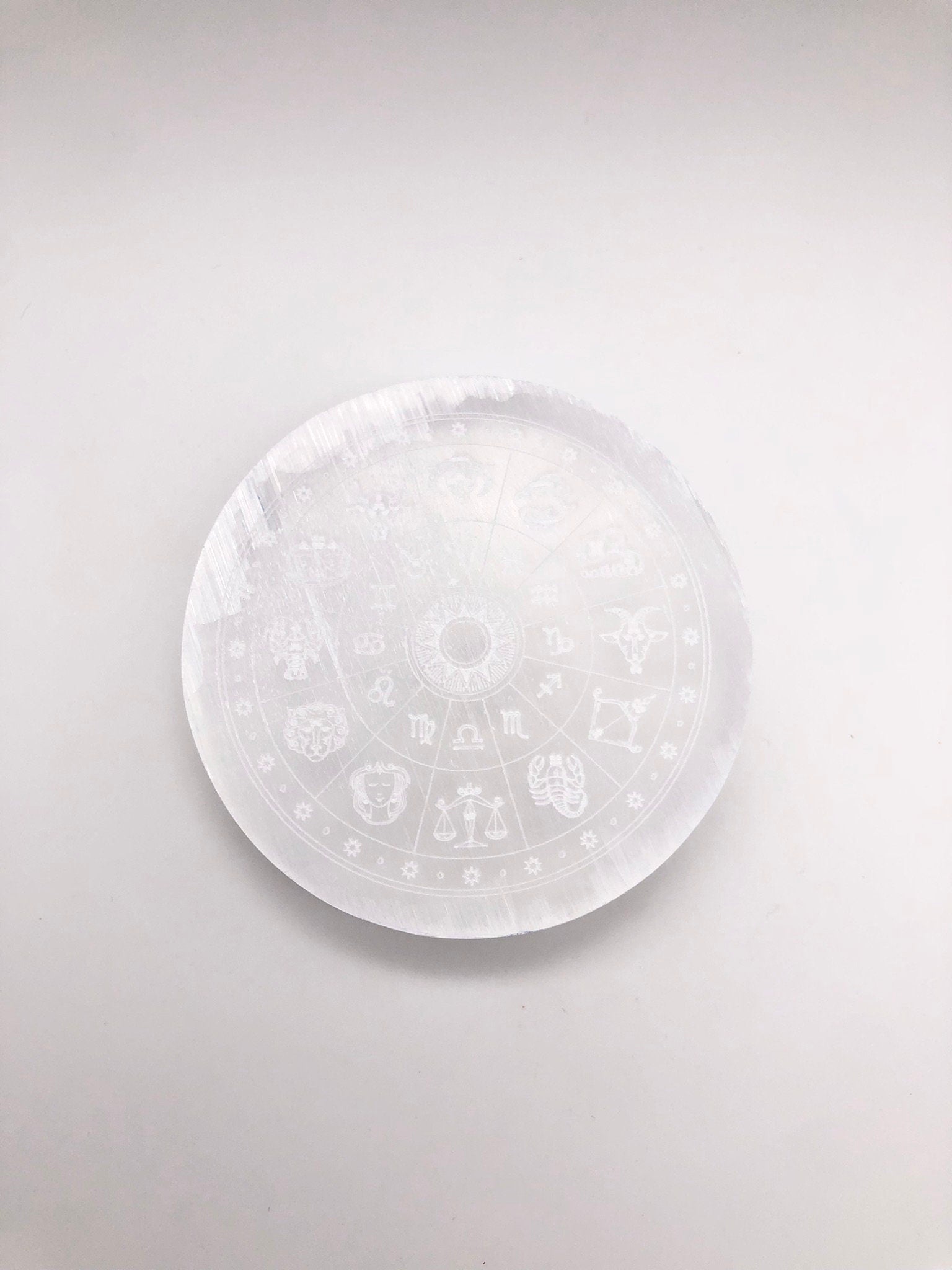 Zodiac Wheel Selenite Plate