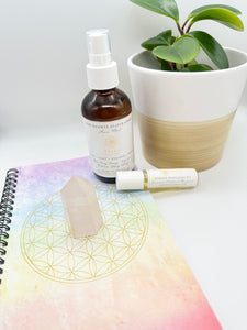 Aromatherapy aura mist spray with crystal, oil, and journal