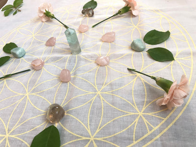 Flower of life design on crystal grid cloth