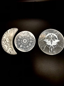 Zodiac Wheel Selenite Plate