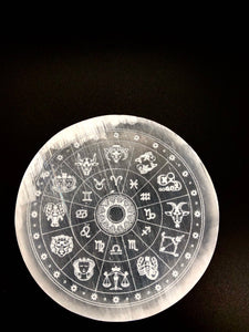 Zodiac Wheel Selenite Plate