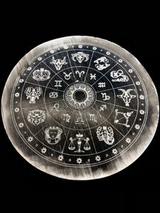 Zodiac Wheel Selenite Plate